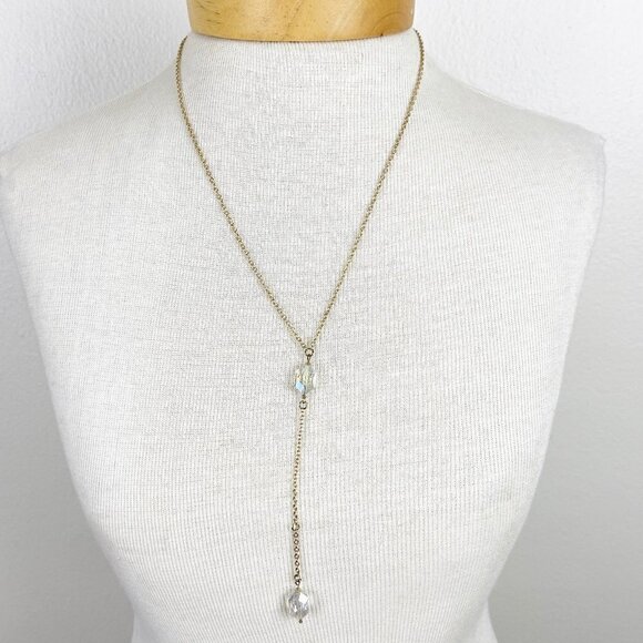 Iridescent Crystal Bead Lariat Y-Necklace on Gold Tone Chain - Picture 1 of 6